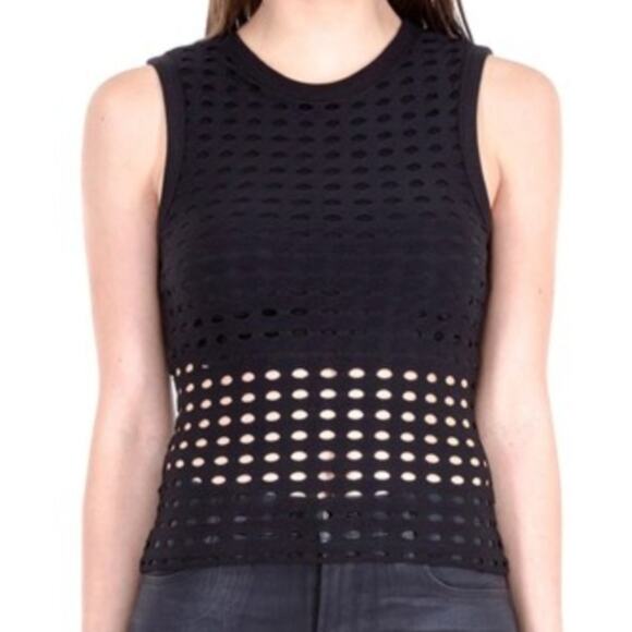 T Alexander Wang Black Laser Cut Stretch Sleeveless Tank Top Size Medium - Picture 1 of 7
